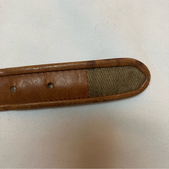VTG Talbots Womens Sz. L Brown Leather Plaid Tweed Patchwork Belt Preppy - Picture 4 of 10